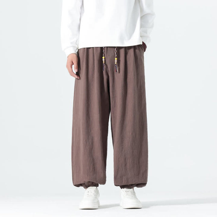 Buddha Stones Lässige, minimalistische Herren-Ankle-Hose aus einfarbigem Baumwollstoff mit Kordelzug und Taschen für Frühling und Sommer - Sienna - US/UK/AU46, EU56 (5XL) - image 30