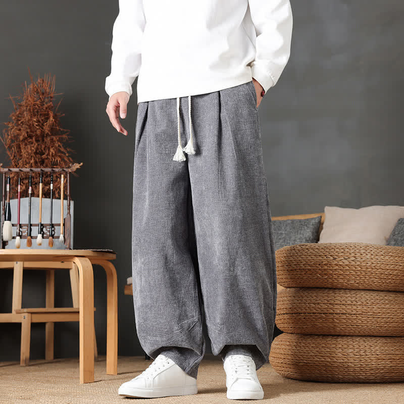 Buddha Stones Lässige Vintage-Cordhose für Herren, knöchelhoch, mit Kordelzug, geradem Bein und Taschen – perfekt für Herbst und Winter - Grau - US/UK/AU46, EU56 (5XL) - image 0