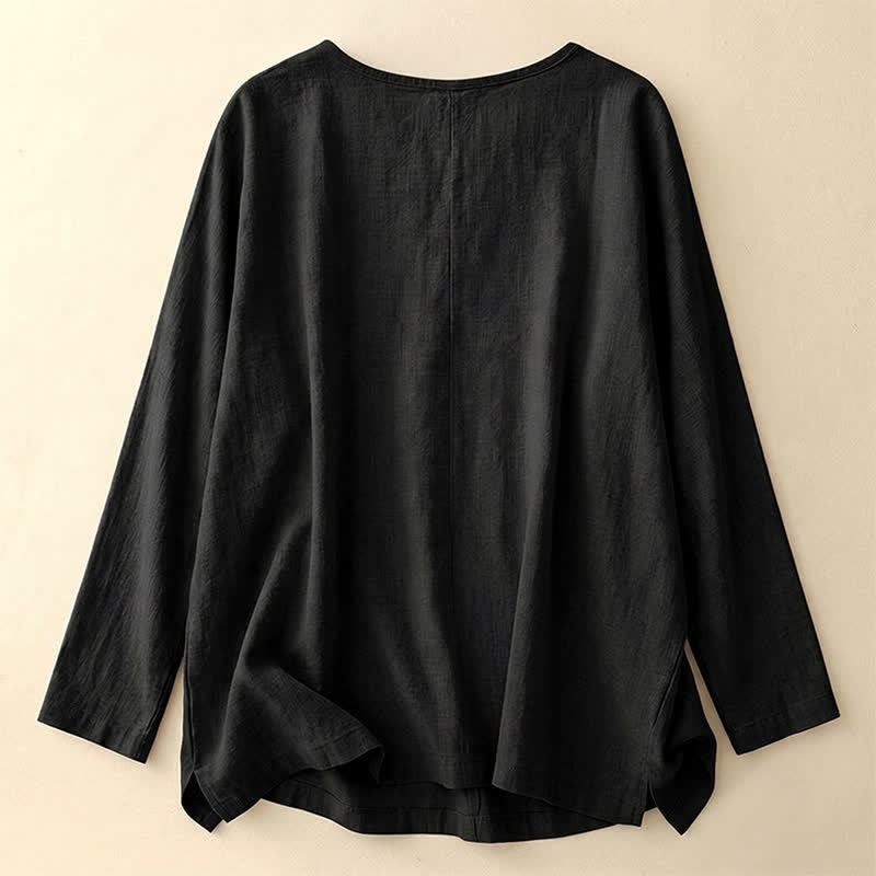 Buddha Stones Lässiges, schlichtes Langarm-T-Shirt für Damen aus Baumwolle mit Rundhalsausschnitt für Frühling und Herbst - image 12