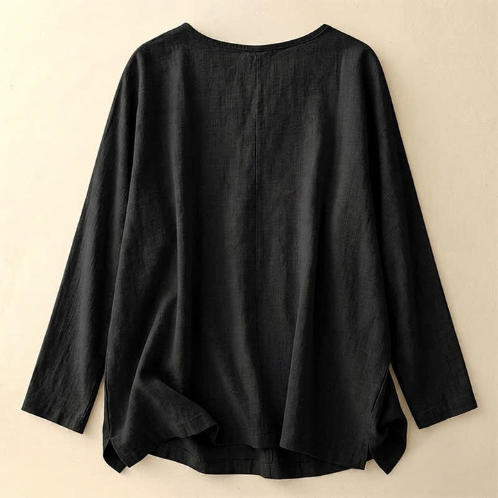 Buddha Stones Lässiges, schlichtes Langarm-T-Shirt für Damen aus Baumwolle mit Rundhalsausschnitt für Frühling und Herbst - image 12