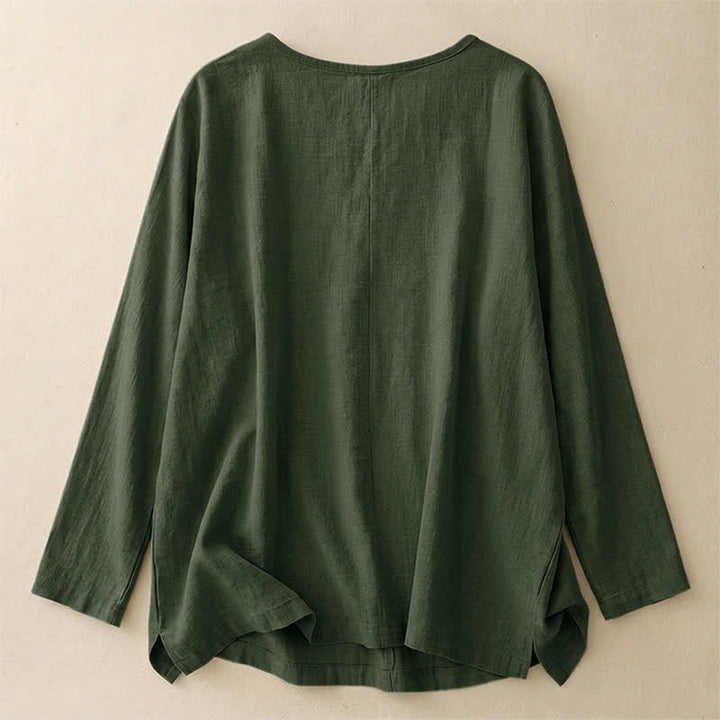 Buddha Stones Lässiges, schlichtes Langarm-T-Shirt für Damen aus Baumwolle mit Rundhalsausschnitt für Frühling und Herbst - image 10
