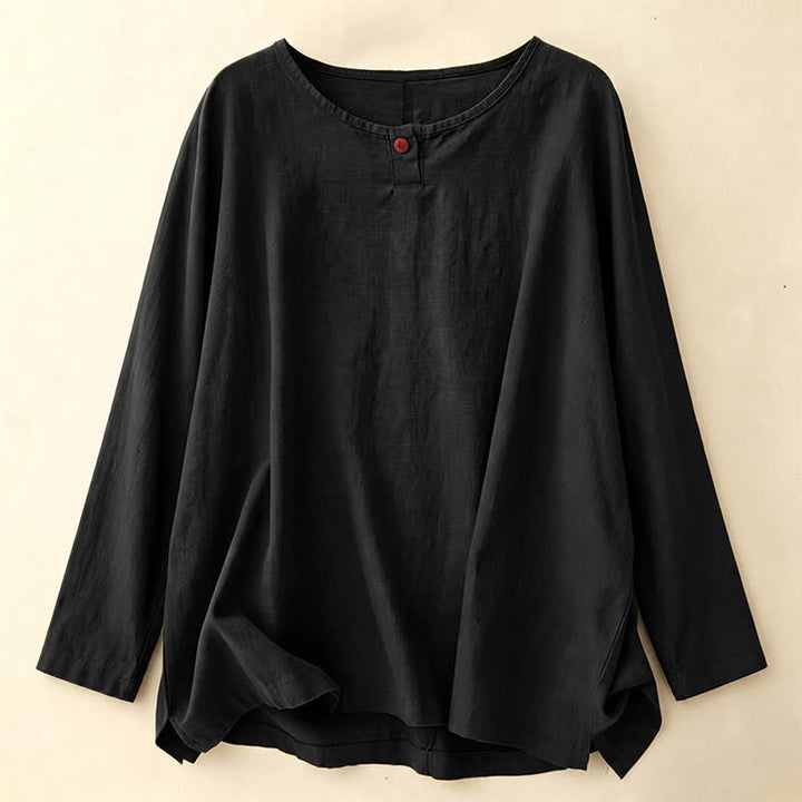 Buddha Stones Casual Plain Women's Crew Neck Design Loose Half Sleeve T-Shirt - Schwarz - Langarm - US14, UK/AU18, EU46 (2XL) - image 39