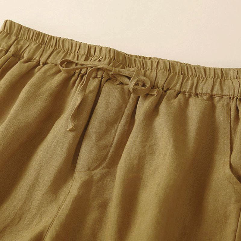 Buddha Stones Damen-Shorts aus Baumwolle mit einfarbiger Unterseite, hohlem Spitzendesign und Schnürung und Taschen - image 50