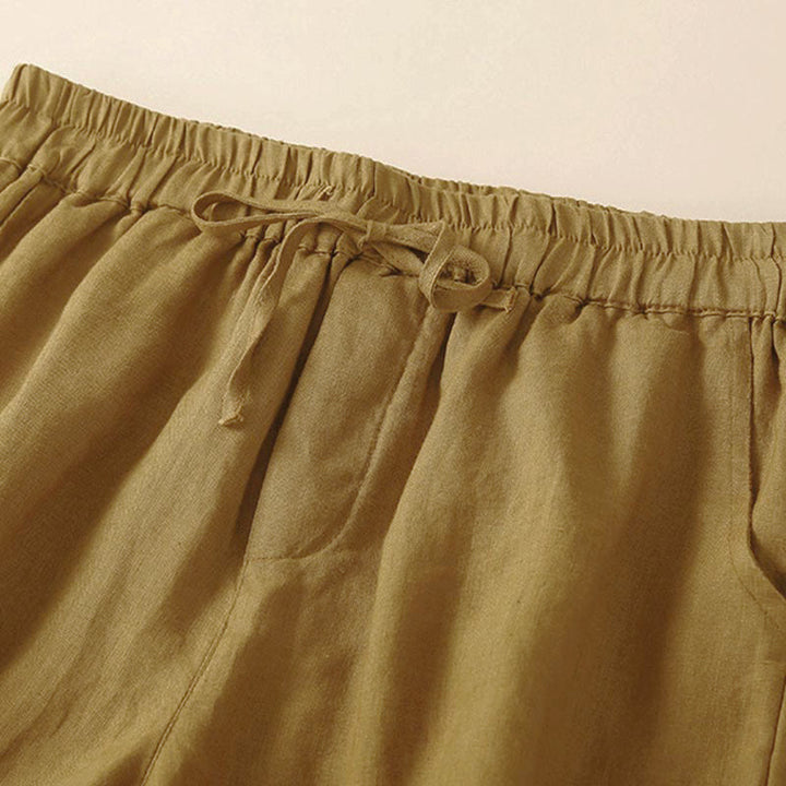 Buddha Stones Damen-Shorts aus Baumwolle mit einfarbiger Unterseite, hohlem Spitzendesign und Schnürung und Taschen - image 50