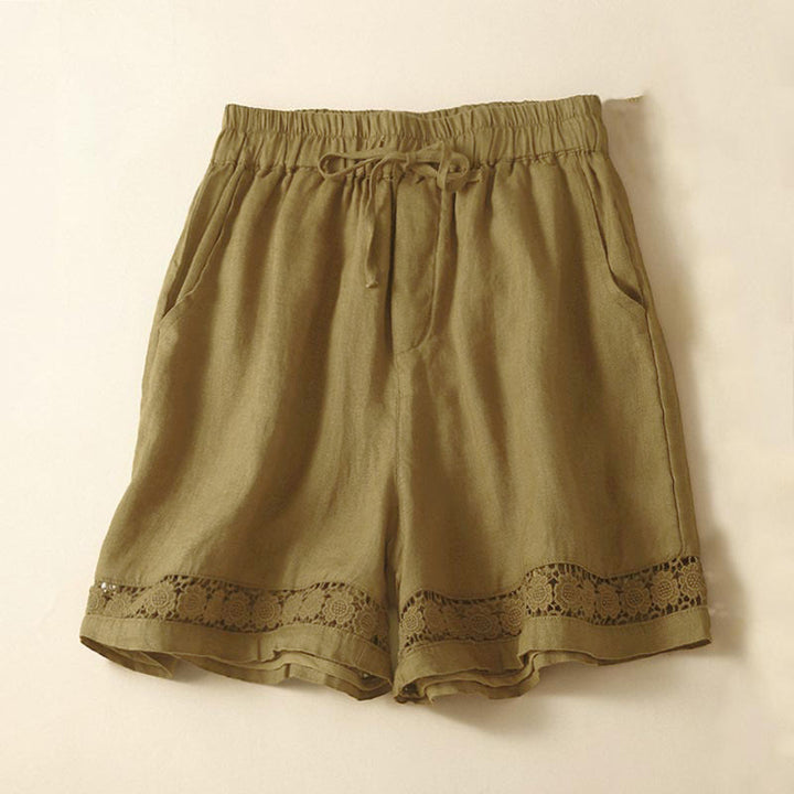 Buddha Stones Damen-Shorts aus Baumwolle mit einfarbiger Unterseite, hohlem Spitzendesign und Schnürung und Taschen - Goldrute - US12, UK/AU16, EU44 (3XL) - image 49