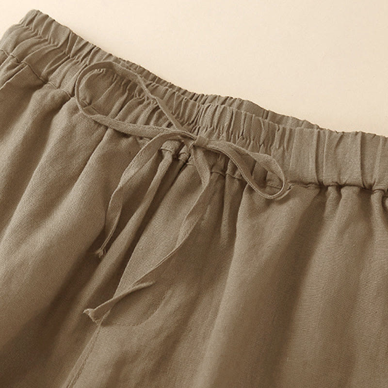 Buddha Stones Damen-Shorts aus Baumwolle mit einfarbiger Unterseite, hohlem Spitzendesign und Schnürung und Taschen - image 10