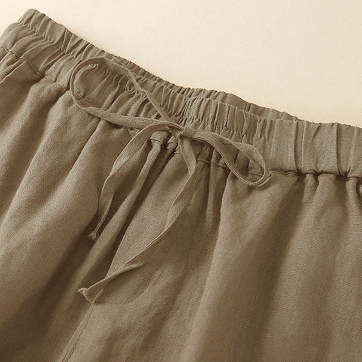 Buddha Stones Damen-Shorts aus Baumwolle mit einfarbiger Unterseite, hohlem Spitzendesign und Schnürung und Taschen - image 10