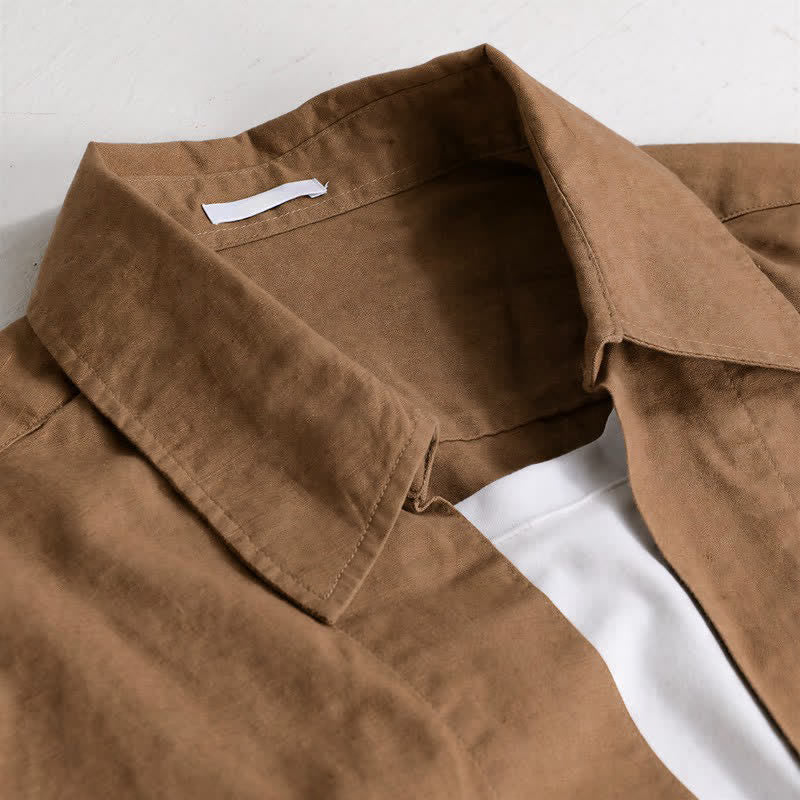 Buddha Stones Lässige, minimalistische Herren-Langarmhemden im Lagenlook für den Herbst – einfarbig und im Lagenlook - image 1