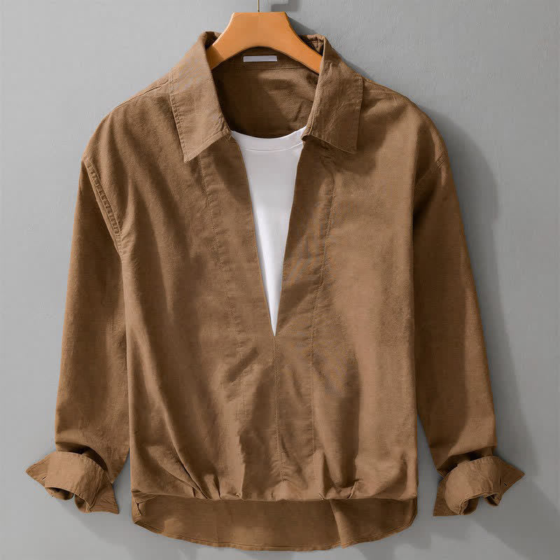 Buddha Stones Lässige, minimalistische Herren-Langarmhemden im Lagenlook für den Herbst – einfarbig und im Lagenlook - Peru - US/UK/AU42, EU52 (3XL) - image 0