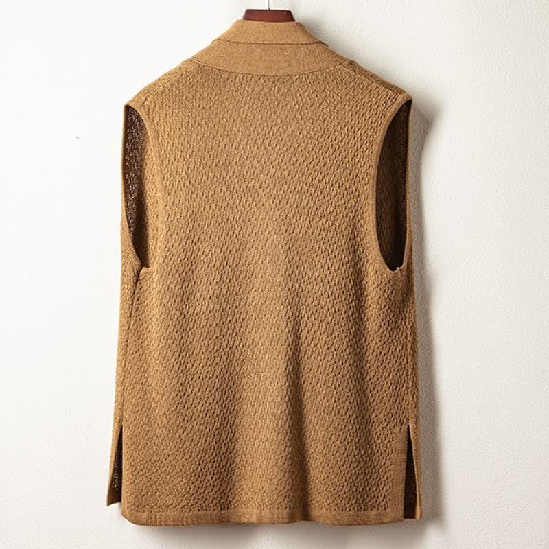 Buddha Stones Lässiges, minimalistisches Tanktop aus einfarbigem Strick mit Seitenschlitz für Herren – ideal für den Herbst - image 1