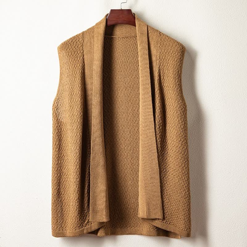 Buddha Stones Lässiges, minimalistisches Tanktop aus einfarbigem Strick mit Seitenschlitz für Herren – ideal für den Herbst - Bräunen - US/UK/AU42, EU52 (3XL) - image 0
