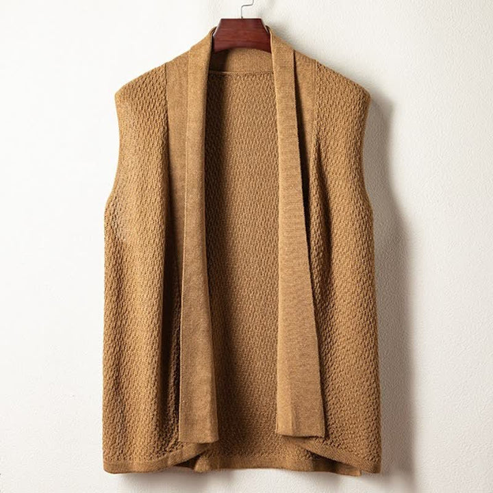 Buddha Stones Lässiges, minimalistisches Tanktop aus einfarbigem Strick mit Seitenschlitz für Herren – ideal für den Herbst - Bräunen - US/UK/AU42, EU52 (3XL) - image 0