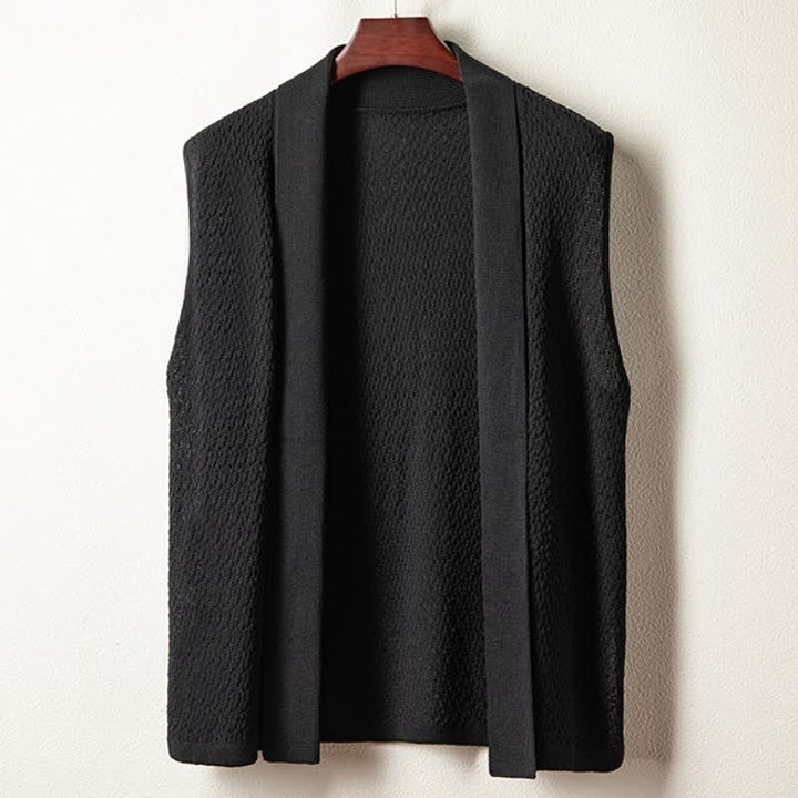 Buddha Stones Lässiges, minimalistisches Tanktop aus einfarbigem Strick mit Seitenschlitz für Herren – ideal für den Herbst - Schwarz - US/UK/AU42, EU52 (3XL) - image 7