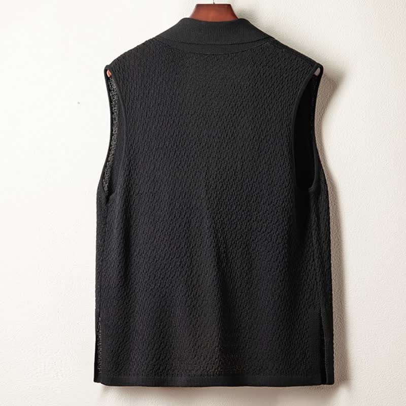 Buddha Stones Lässiges, minimalistisches Tanktop aus einfarbigem Strick mit Seitenschlitz für Herren – ideal für den Herbst - image 8