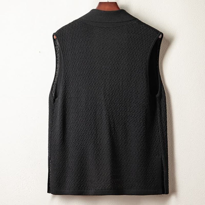 Buddha Stones Lässiges, minimalistisches Tanktop aus einfarbigem Strick mit Seitenschlitz für Herren – ideal für den Herbst - image 8