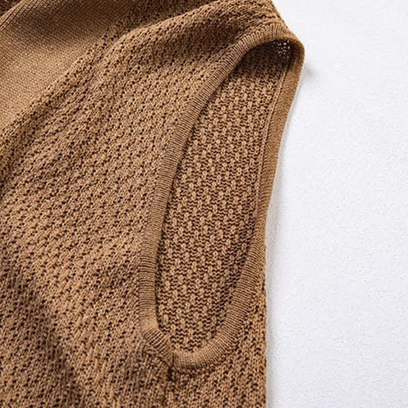 Buddha Stones Lässiges, minimalistisches Tanktop aus einfarbigem Strick mit Seitenschlitz für Herren – ideal für den Herbst - image 3