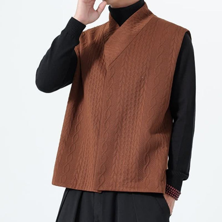 Buddha Stones Lässiges, minimalistisches Tanktop aus einfarbigem Strick für Herren – ideal für Herbst und Winter - image 1