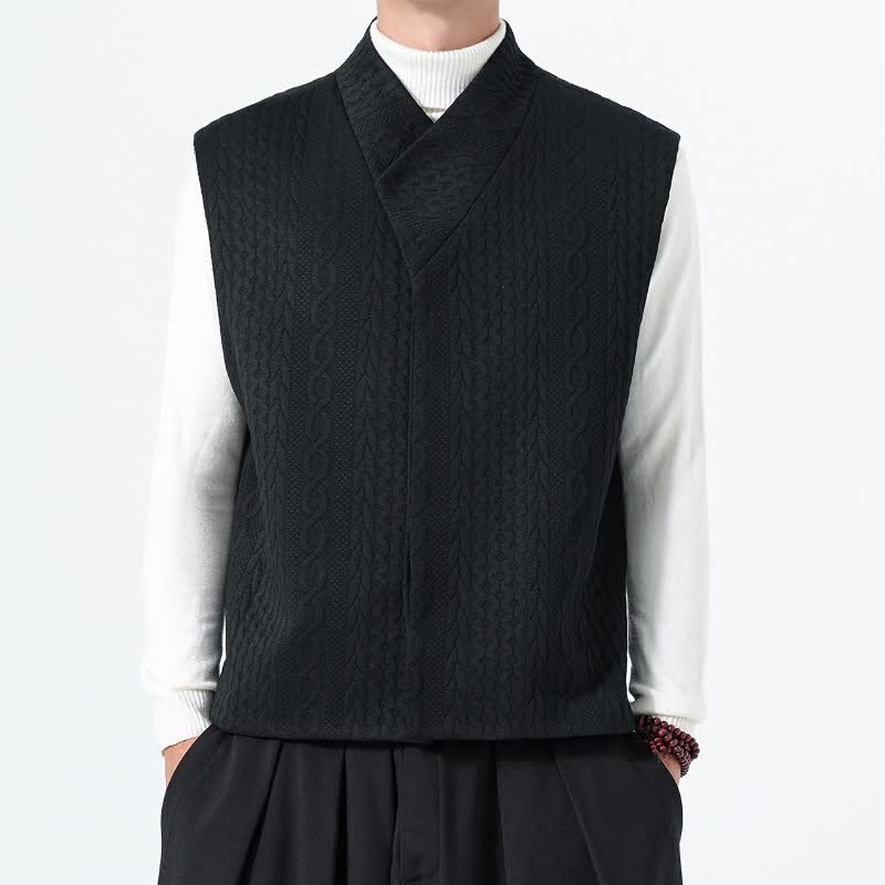 Buddha Stones Lässiges, minimalistisches Tanktop aus einfarbigem Strick für Herren – ideal für Herbst und Winter - Schwarz - US/UK/AU46, EU56 (5XL) - image 17