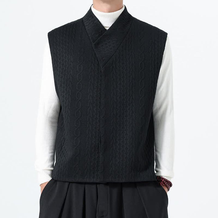 Buddha Stones Lässiges, minimalistisches Tanktop aus einfarbigem Strick für Herren – ideal für Herbst und Winter - Schwarz - US/UK/AU46, EU56 (5XL) - image 17