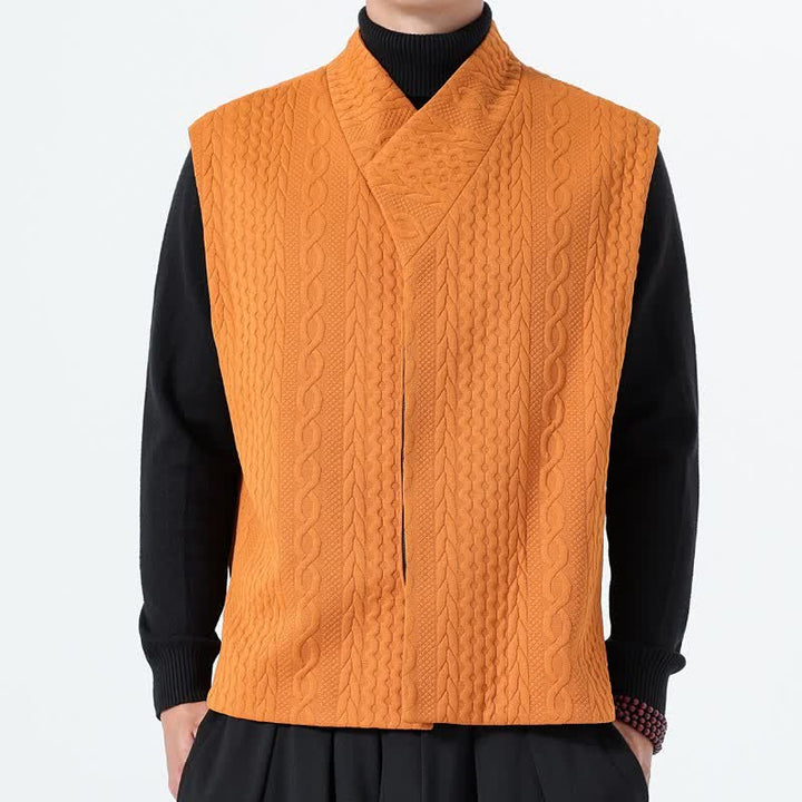 Buddha Stones Lässiges, minimalistisches Tanktop aus einfarbigem Strick für Herren – ideal für Herbst und Winter - Orange - US/UK/AU46, EU56 (5XL) - image 11