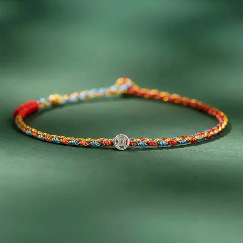 Buddha Stones Buntes, geflochtenes Glücksarmband aus 925er Sterlingsilber - Rot Blau - 7,1–7,5 Zoll (18–19 cm) - image 2