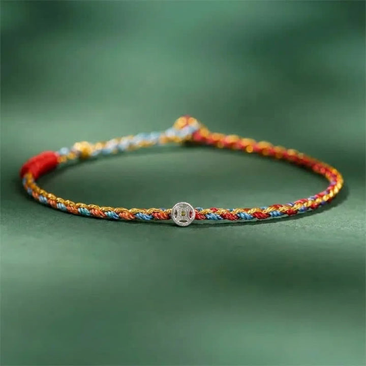 Buddha Stones Buntes, geflochtenes Glücksarmband aus 925er Sterlingsilber - Rot Blau - 7,1–7,5 Zoll (18–19 cm) - image 2