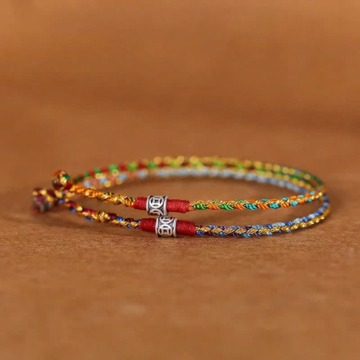 Buddha Stones Armband aus 925er Sterlingsilber, handgewebt, mehrfarbig rot, mit Glaubenssymbol - image 9