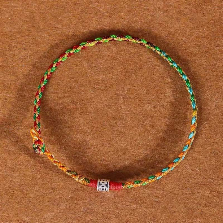 Buddha Stones Armband aus 925er Sterlingsilber, handgewebt, mehrfarbig rot, mit Glaubenssymbol - image 1