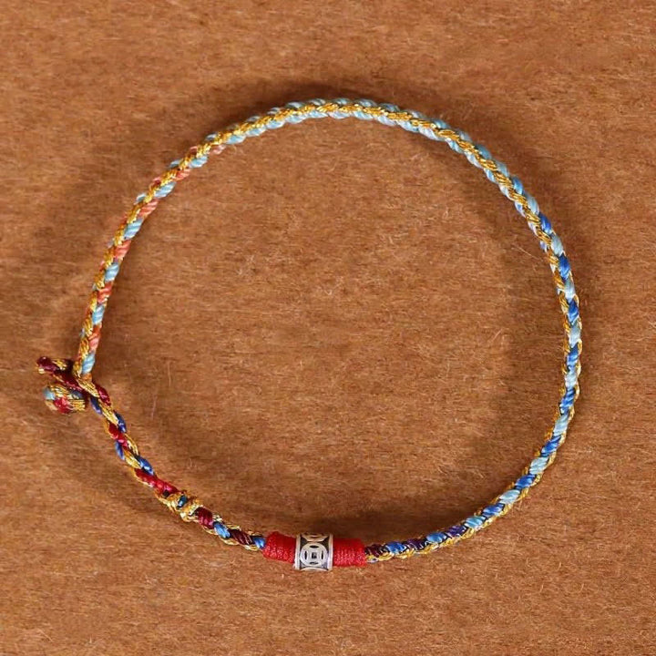 Buddha Stones Armband aus 925er Sterlingsilber, handgewebt, mehrfarbig rot, mit Glaubenssymbol - Blaues Farbschema - 7,1–7,5 Zoll (18–19 cm) - image 8