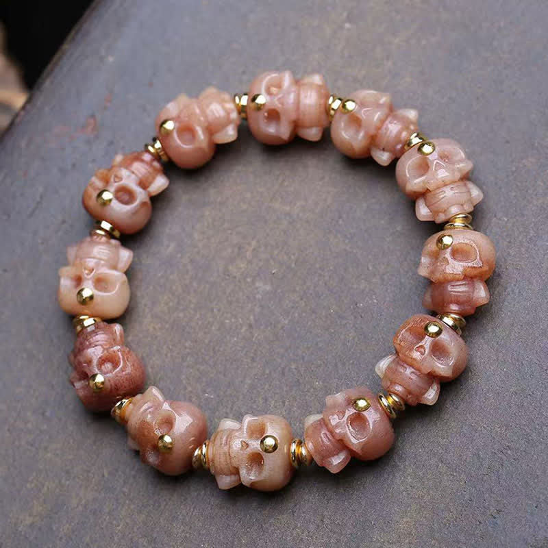 Buddha Stones Vintage-Armband mit handgeschnitztem Totenkopf aus tibetischen Knochenperlen - Knochenperle - image 0