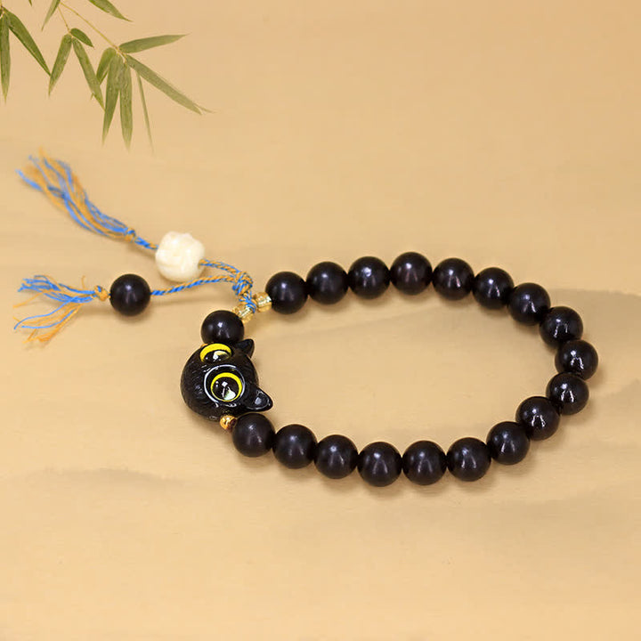 Buddha Stones Armband mit Katzenanhänger aus Ebenholz, geflochten, rund, Balance - image 3