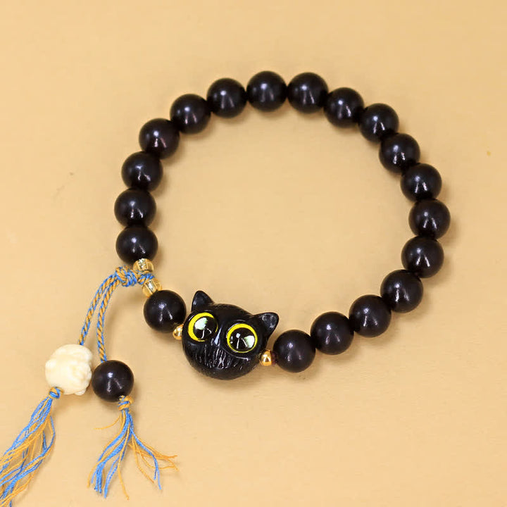 Buddha Stones Armband mit Katzenanhänger aus Ebenholz, geflochten, rund, Balance - image 2