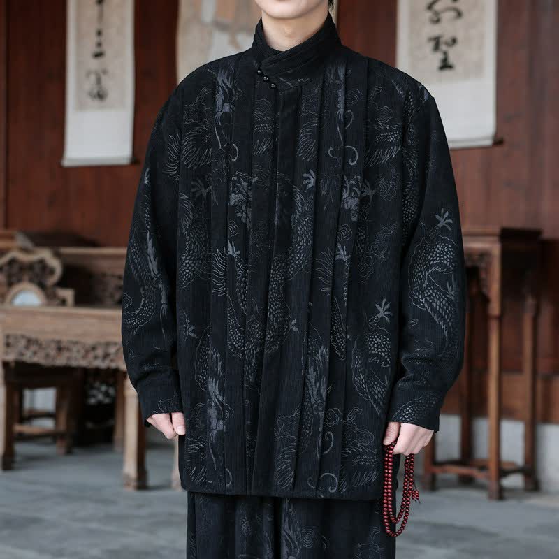 Buddha Stones Herbst/Winter Lässige Herrenjacken im Tang-Stil mit Stehkragen und abstraktem Cordmuster - Schwarz - US/UK/AU46, EU56 (5XL) - image 8
