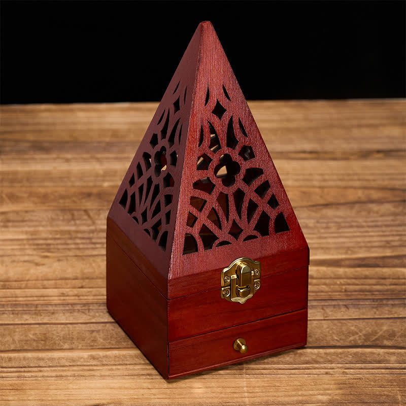 Buddha Stones, quadratische Ritualbox aus Naturholz, Räuchergefäß zur Reinigung - Großes Loch Hohe Dreieckspyramiden - image 0