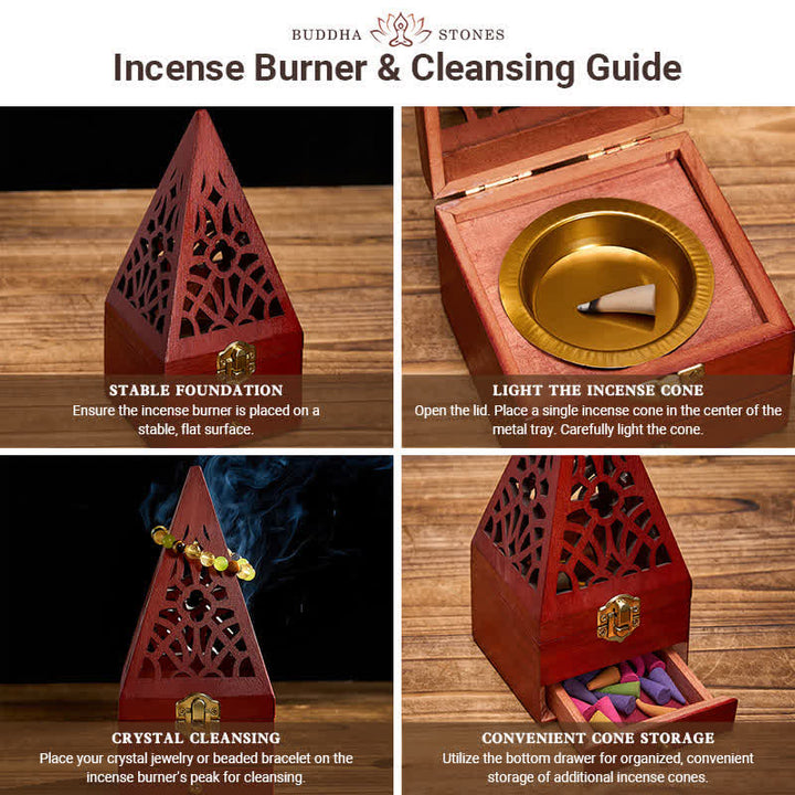 Buddha Stones, quadratische Ritualbox aus Naturholz, Räuchergefäß zur Reinigung - image 5