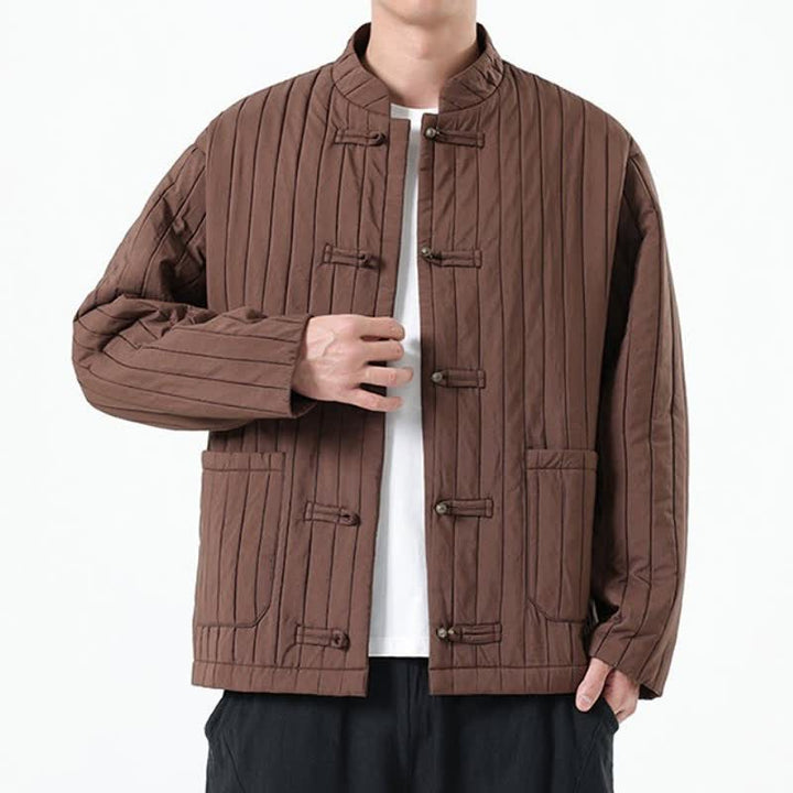 Buddha Stones Lässige Herrenjacke im Tang-Stil mit Froschknopfleiste und Tasche für Herbst und Winter - image 2