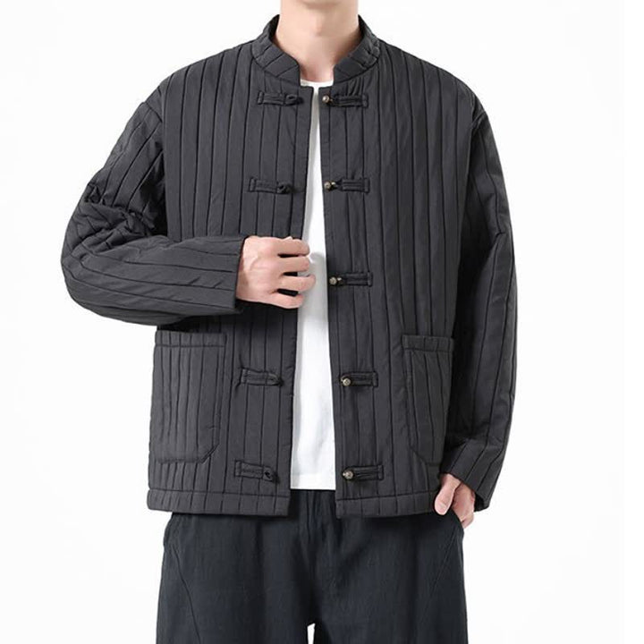 Buddha Stones Lässige Herrenjacke im Tang-Stil mit Froschknopfleiste und Tasche für Herbst und Winter - image 9