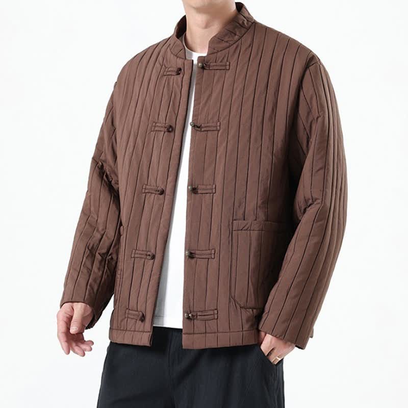 Buddha Stones Lässige Herrenjacke im Tang-Stil mit Froschknopfleiste und Tasche für Herbst und Winter - image 1