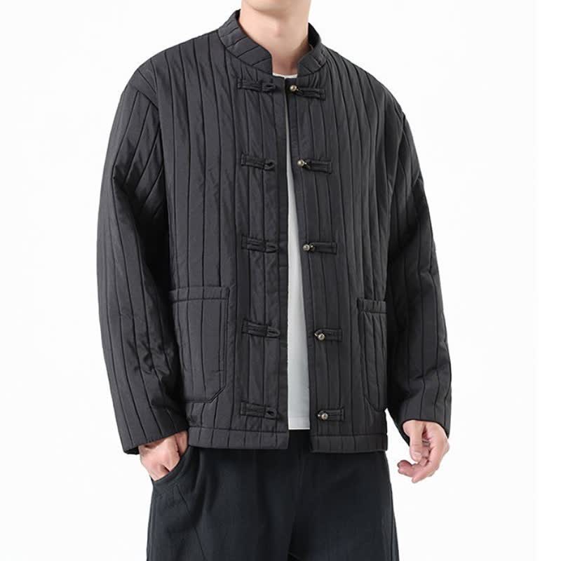 Buddha Stones Lässige Herrenjacke im Tang-Stil mit Froschknopfleiste und Tasche für Herbst und Winter - image 7