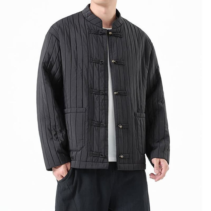Buddha Stones Lässige Herrenjacke im Tang-Stil mit Froschknopfleiste und Tasche für Herbst und Winter - image 7