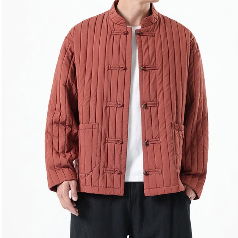 Buddha Stones Lässige Herrenjacke im Tang-Stil mit Froschknopfleiste und Tasche für Herbst und Winter - IndianRed - US/UK/AU46, EU56 (5XL) - image 16