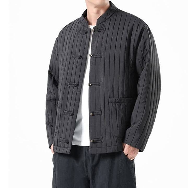 Buddha Stones Lässige Herrenjacke im Tang-Stil mit Froschknopfleiste und Tasche für Herbst und Winter - image 8
