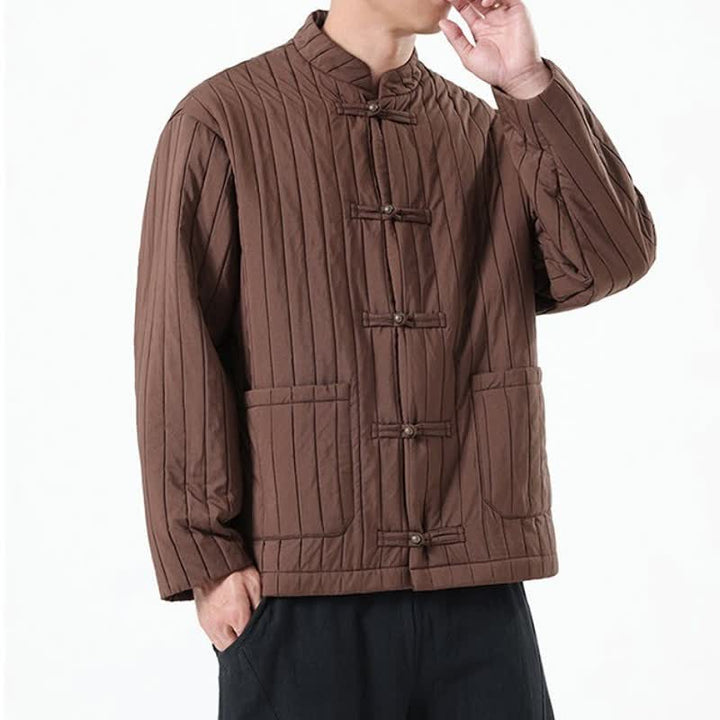 Buddha Stones Lässige Herrenjacke im Tang-Stil mit Froschknopfleiste und Tasche für Herbst und Winter - image 4