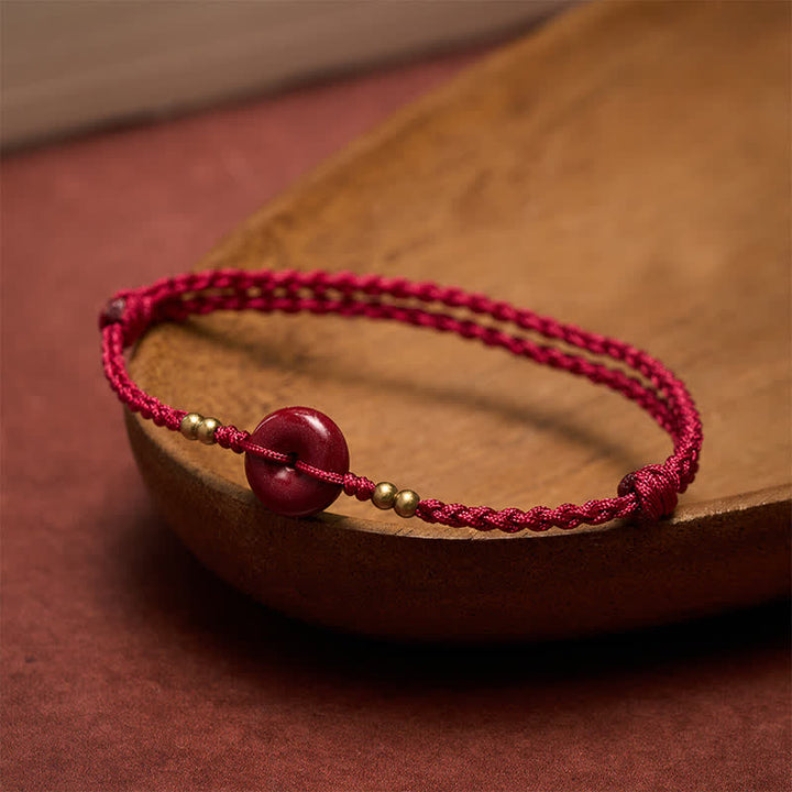 Buddha Stones Rotes Armband mit Friedensschnalle aus Kupfer zum Schutz - image 2