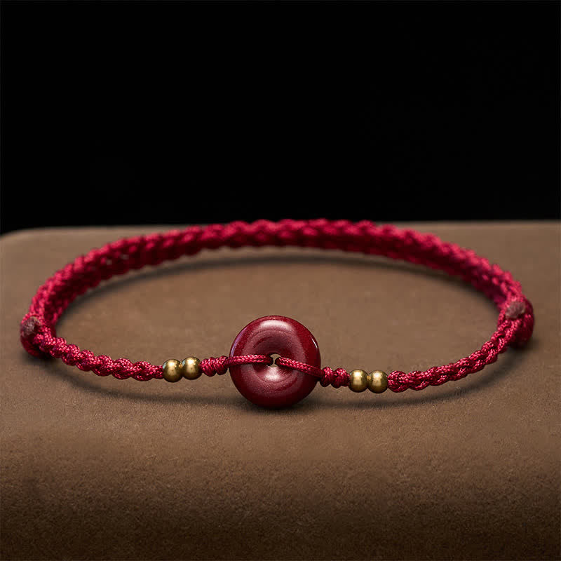 Buddha Stones Rotes Armband mit Friedensschnalle aus Kupfer zum Schutz - image 1