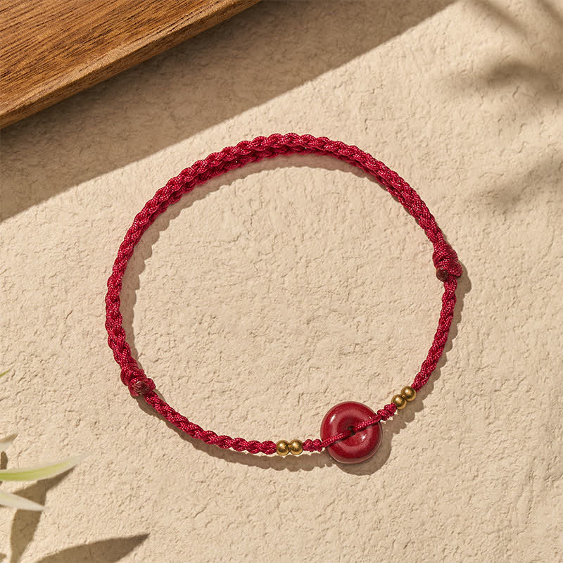 Buddha Stones Rotes Armband mit Friedensschnalle aus Kupfer zum Schutz - image 3