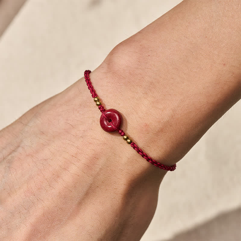 Buddha Stones Rotes Armband mit Friedensschnalle aus Kupfer zum Schutz - image 4