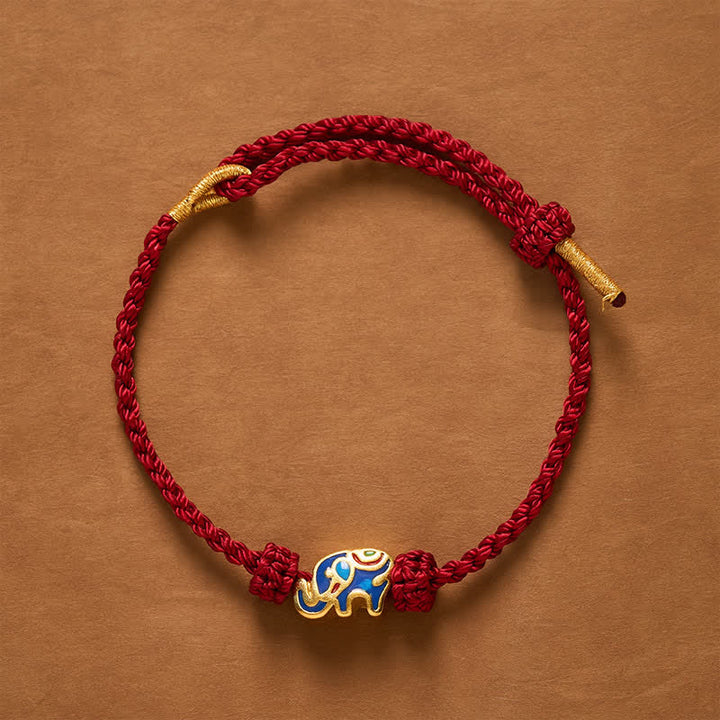 Buddha Stones Elefanten-Armband aus rotem, gewebtem Band – Weisheitssymbol - Roter Faden (Schutz ♥ Glück) - image 0