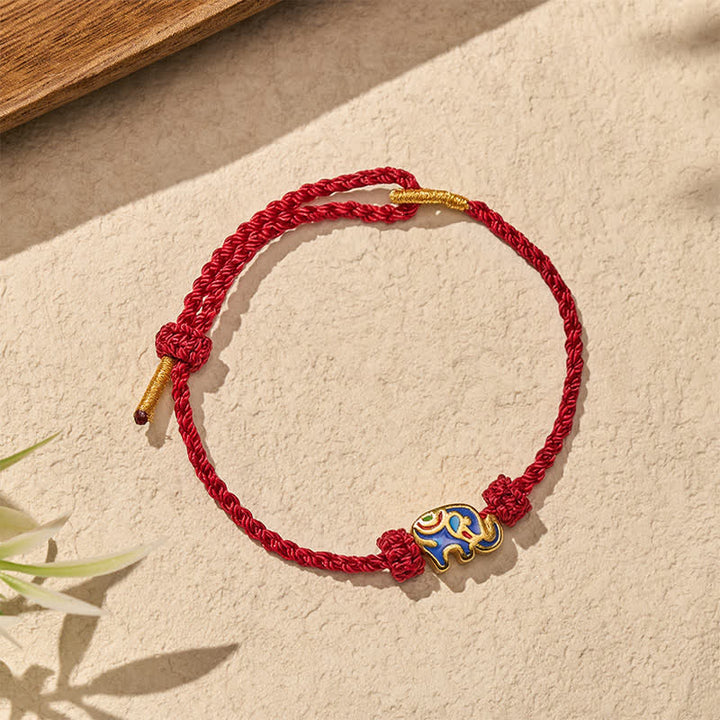 Buddha Stones Elefanten-Armband aus rotem, gewebtem Band – Weisheitssymbol - image 3