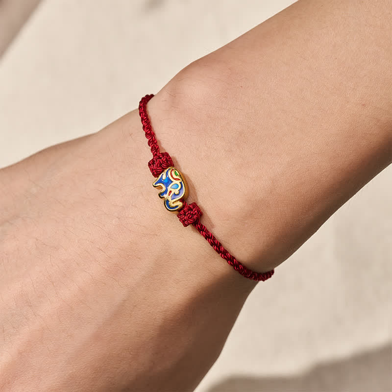Buddha Stones Elefanten-Armband aus rotem, gewebtem Band – Weisheitssymbol - image 4